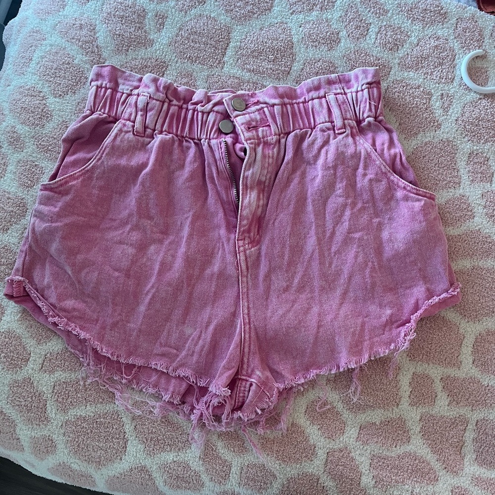 Hot pink high waisted jean shorts